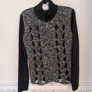 Enzo Mantovani Cardigan Sweater Women M Black Gray Merino Wool Mohair Full Zip